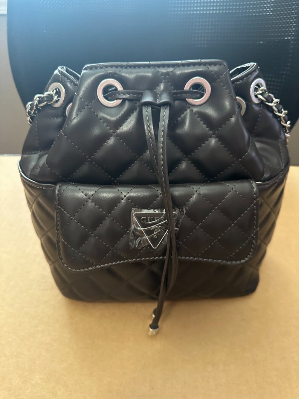 Brand New with Tags GUESS Quilted Drawstring Bucket Crossbody Bag in Brown - Picture 12 of 12